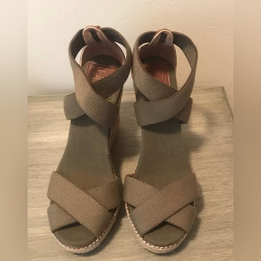 Tory Burch Adonis Wedge Espadrille Olive Green Sandal Womens Size 9